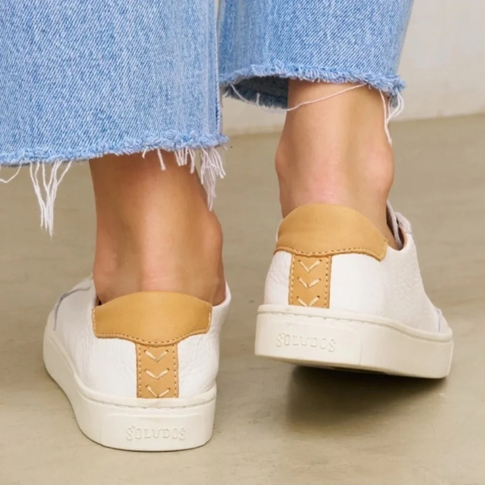 Soludos Ibiza Leather Sneakers White Tan Minimalist Lace Up Comfort 7